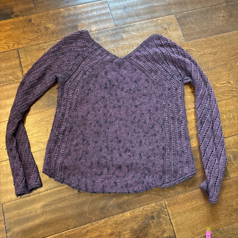 American Eagle Women's Small Sweater Wool Blend Purple Black Knit V Neck
